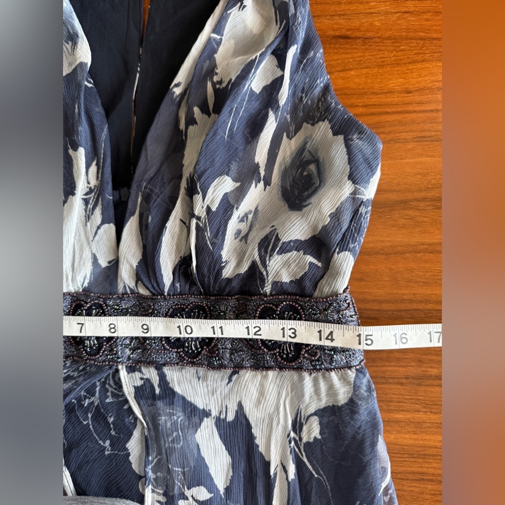 Teri Jon Richard Freeman Silk Elegant Navy and White Maxi Dress medium - Picture 14 of 15